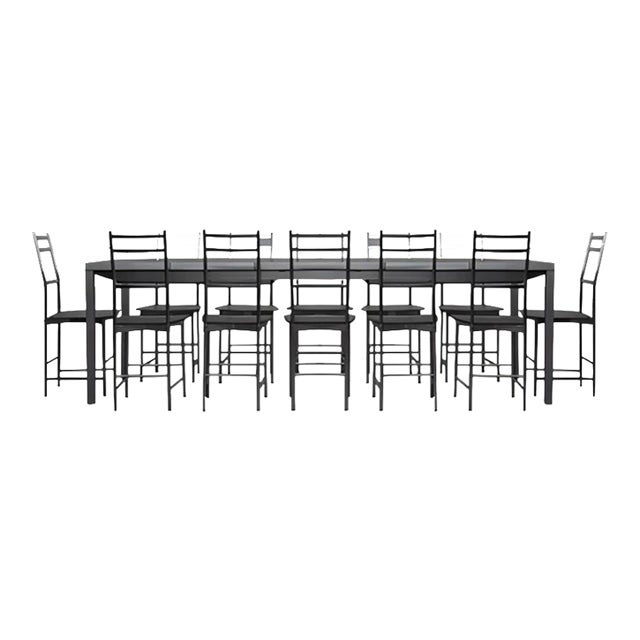 Bagutta Table and Chairs in Aluminum by Opera Design for Ycami, 1980s, Set of 13 For Sale
