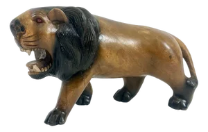 Vintage Wooden Carved Lion Figure, 1930s