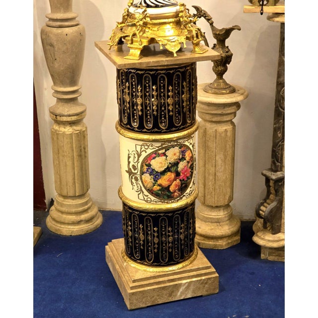 Baroque Baroque-Style Black Porcelain Vase With Marble Pedestal & Gold Leaf Details For Sale - Image 3 of 8