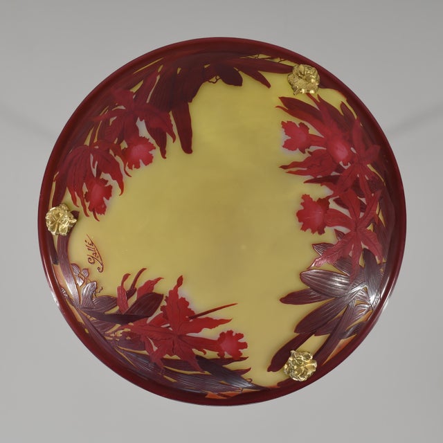 Large French Art Deco Pendant Light by Galle - 1925 Cameo Gallé Chandelier France For Sale - Image 11 of 18