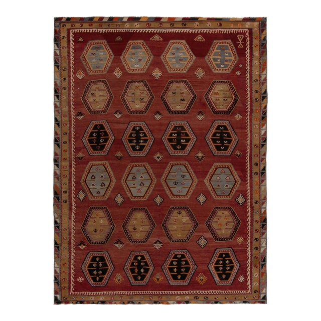 Vintage Turkish Kilim Rug in Red, Beige-Brown and Blue Tribal Geometric Patterns For Sale