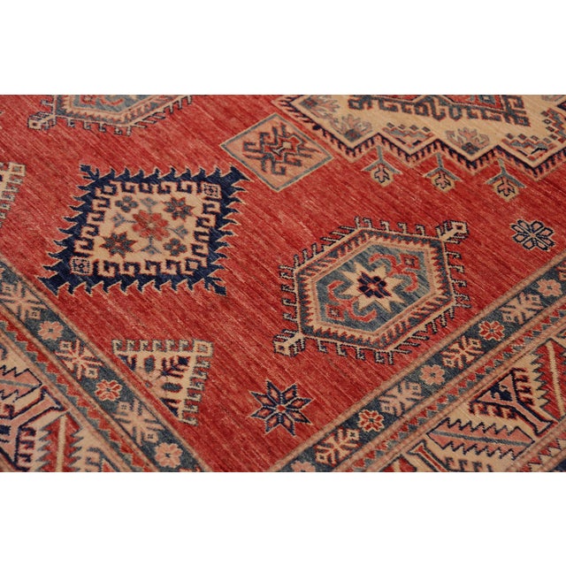 Shabby Chic Rustic Super Kazak Rust/Beige Wool Rug - 5'4'' X 7'7'' For Sale - Image 3 of 10