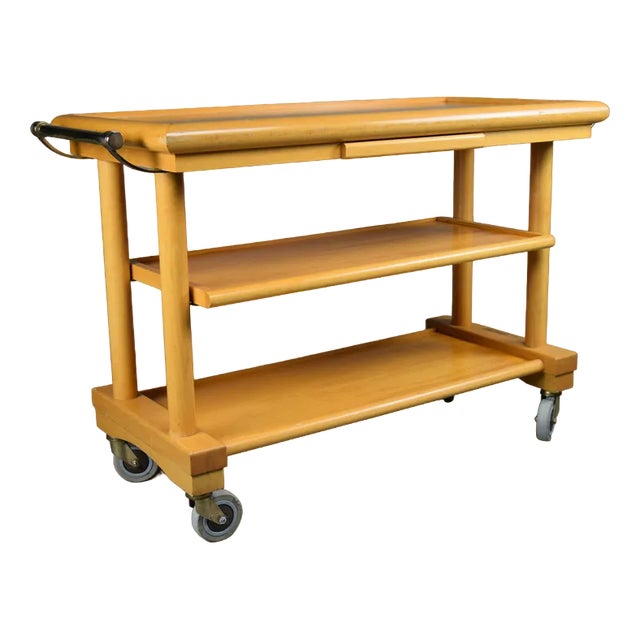 French Wood and Brass Serving Trolley, 1990s For Sale