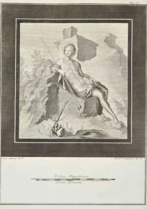 Giovanni Elia Morghen, Ancient Roman Fresco Herculaneum, Original Etching, 18th Century