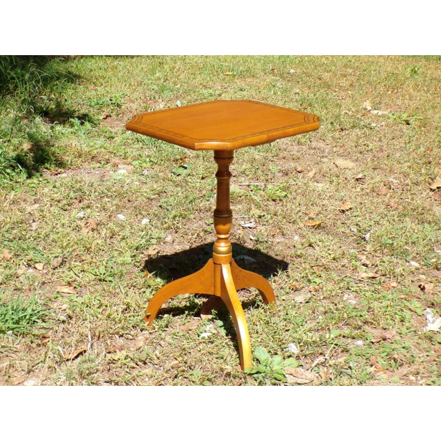 Brown Vintage L. Hitchcock Maple Stenciled Tripod Candle Stand Pedestal Side Table For Sale - Image 8 of 15