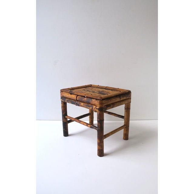 Brown Wicker Bamboo Stool Plant Drink Stand, Small For Sale - Image 8 of 13