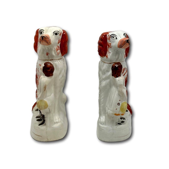 A Very Unusual Pair of Large Size Antique English Staffordshire Pottery Dog Figures - Circa Mid 19th Century For Sale - Image 12 of 18