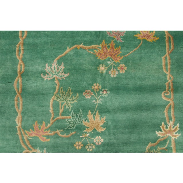 Rug & Kilim Contemporary Chinese Deco Style Green Floral Square Wool Rug by Rug & Kilim For Sale - Image 4 of 9