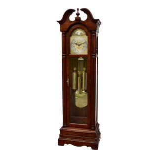 Ridgeway Grandfather Clock Wood Brass Dial Moving Moon Phase Windsor Cherry For Sale