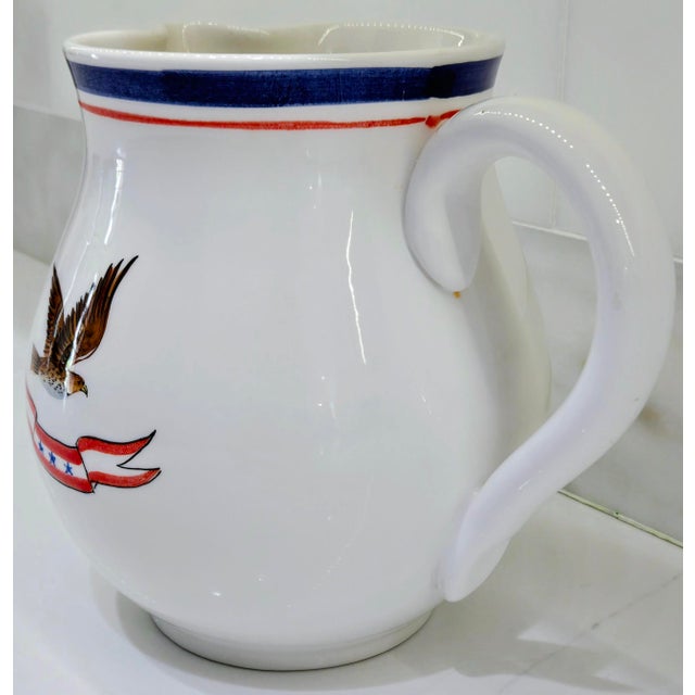 1970s Hand-Painted Italian Pottery Pitcher With Eagle Motif – Vintage Americana Jug For Sale - Image 4 of 11