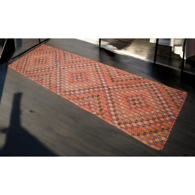 Vintage Turkish Runner Rug Handmade Wool Kilim Rug Hallway Decor Kitchen Decor - 3′7″ × 11′10″ For Sale - Image 4 of 13