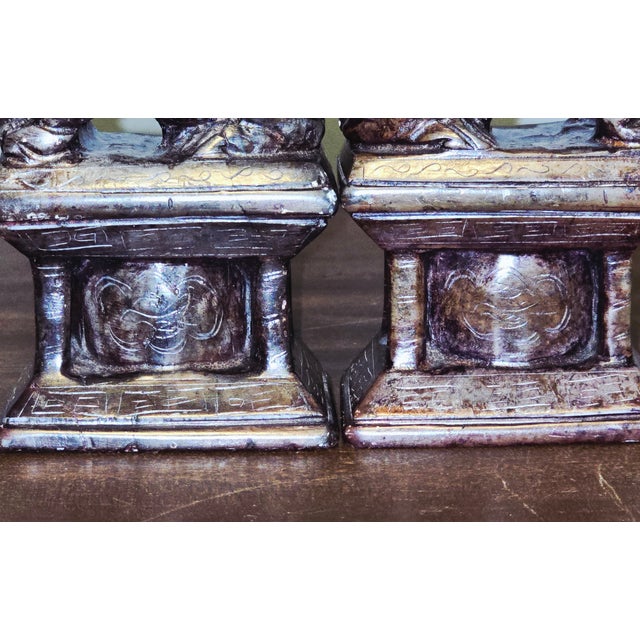 Vintage Hand‑Carved Wooden Foo Dogs – Guardian Lion Pair For Sale - Image 9 of 12