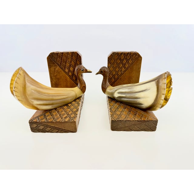 Ivory Vintage Carved Wood and Horn-Style Bird Bookends, a Pair For Sale - Image 8 of 14