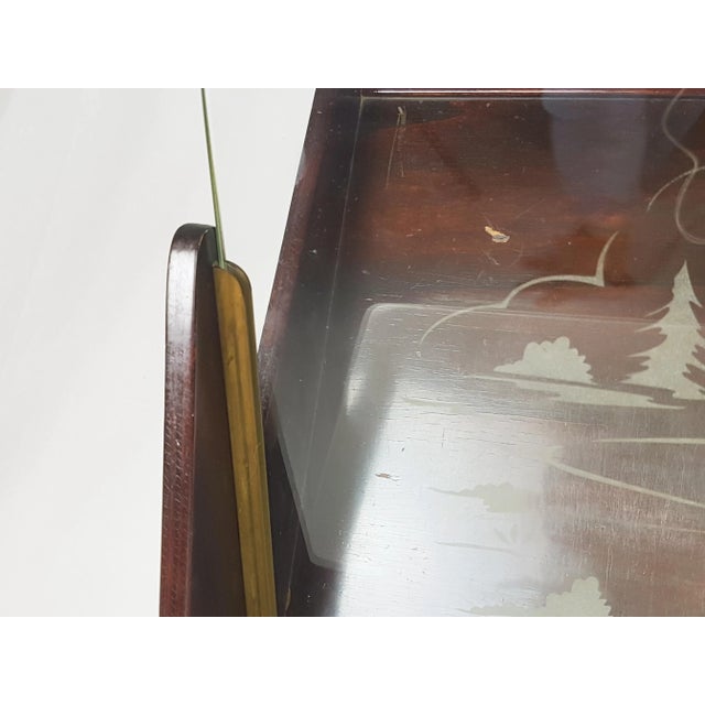 Italian Stained Plywood & Decorated Glass Magazine Rack, 1950s For Sale - Image 4 of 13