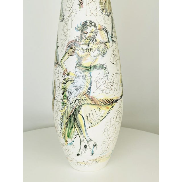 Large Decorative Vase with Hand-Painted Mariachi and Dancers Scene, 1950s-1960s For Sale - Image 6 of 17