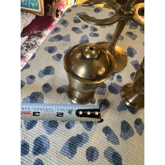 1970s Pair of Brass Salt and Pepper Shakers on Stand For Sale In Atlanta - Image 6 of 8