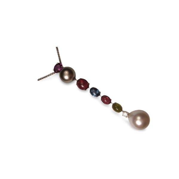 Mid 20th Century 18k White Gold Diamond Gemstone Tahitian Pearl Pendant Necklace For Sale - Image 4 of 4