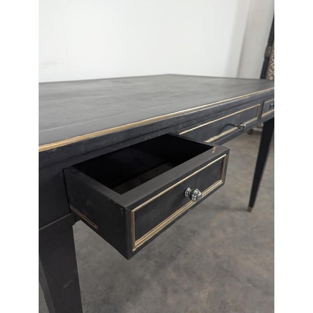 Large Louis XVI Flat Desk in Black Lacquered and Gold Trim For Sale - Image 6 of 10