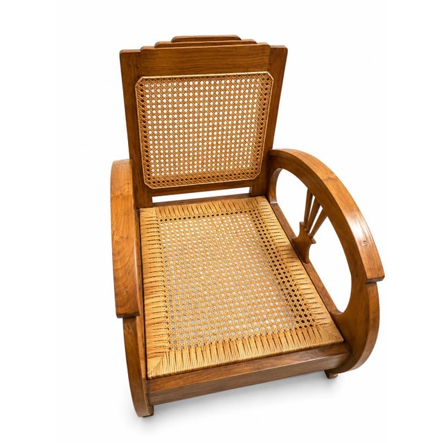 Vintage Art Deco Armchair in Teakwith Hand-Woven French Rattan, 1920s, Set of 2, in Flawless conditions. Designed 1920 to...