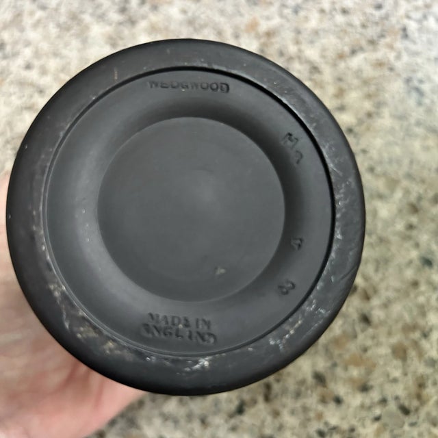 1990s Vintage MCM Wedgwood Black Basalt Jasperware Vase For Sale - Image 5 of 5