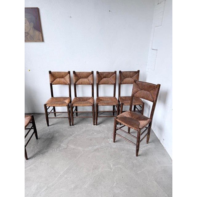 Straw and Oak Chairs from Beauche Perriand, 1950s, Set of 6 For Sale - Image 4 of 18