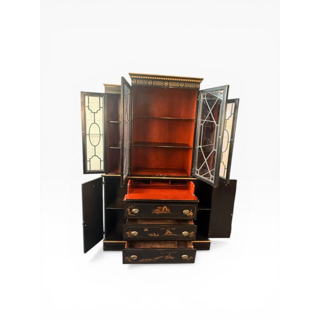 1970s Chinoiserie Black Lacquer Breakfront Cabinet by Union National For Sale In Boston - Image 6 of 12