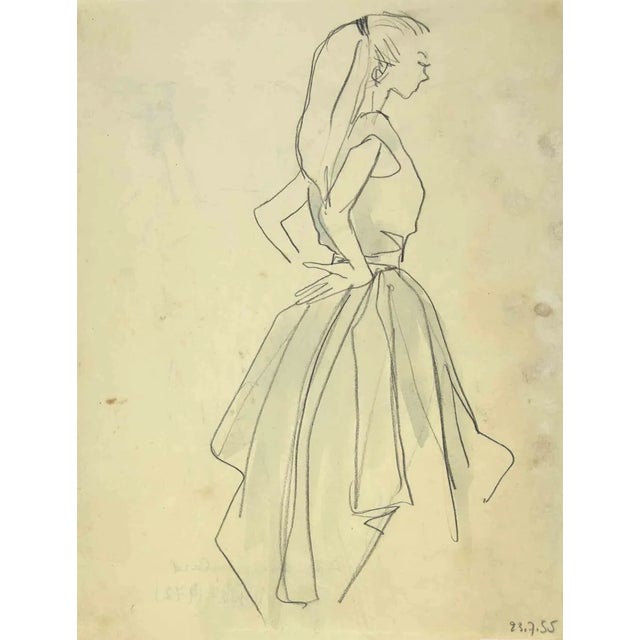 The Girlish is a drawing realized by Hubert Yencesse in 1955. Pencil on paper. Good condition. Beautiful drawing with soft...