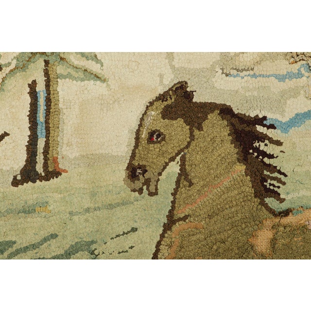 Rug & Kilim Antique Hooked Rug With Horse Pictorials in Blue and Cream From Rug & Kilim For Sale - Image 4 of 8