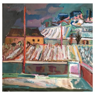 Jean Krillé, View of the Vineyards of the Village, No. 81, Oil on Wood, 1987 For Sale