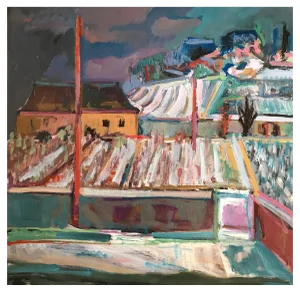 Jean Krillé, View of the Vineyards of the Village, No. 81, Oil on Wood, 1987
