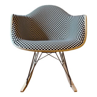 Eames Molded Plastic Arm Chair With Rocker Base and Fully Upholstered Shell For Sale