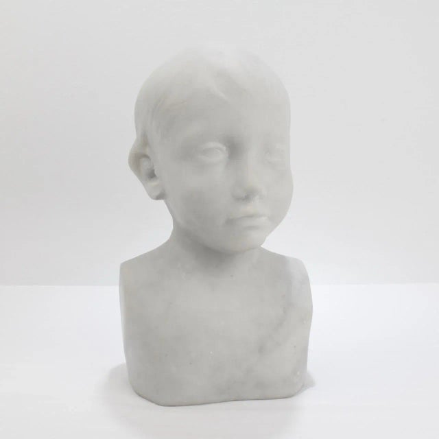 Carved Renaissance Style Cararra Marble Bust of a Child After Desiderio For Sale - Image 13 of 13