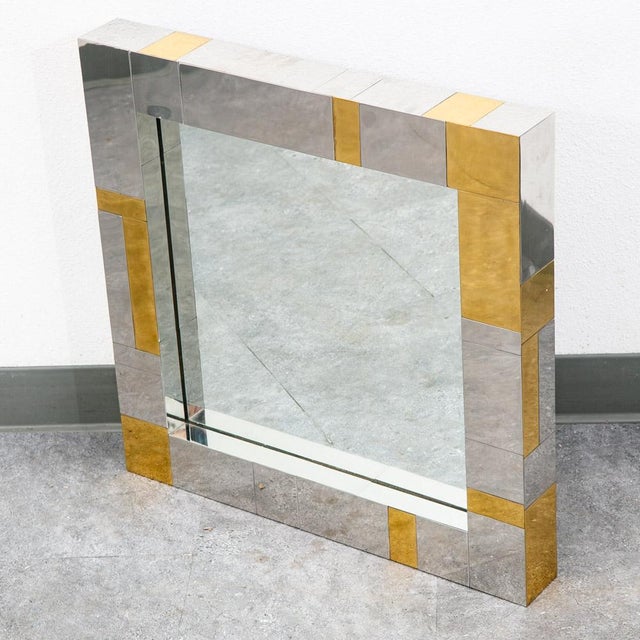 1960s Mid Century Modern Mirror Wall Art Chrome Brass Gold Paul Evans Cityscape Square For Sale - Image 5 of 12