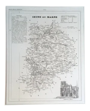 19th C. Map of Seine Et Marne, France, "Petit Atlas..." 1833