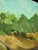 Original landscape painting by L. Romo, featuring golden rolling hills, lush green trees, and a turquoise-blue sky....