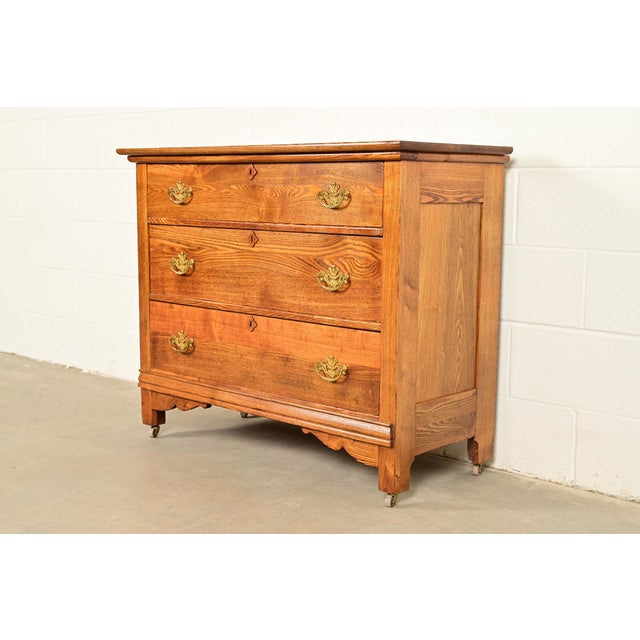 Antique Victorian Carved Oak Dresser or Chest of Drawers, Circa 1890s For Sale - Image 14 of 14