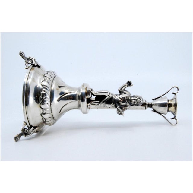 Metal Silver Toothpick Holder with Boy Reading a Book and Holding a Glass For Sale - Image 7 of 11