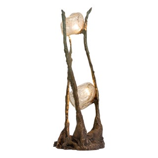 Posidoni Bronze and Handblown Glass Table Lamp by Emilie Lemardeley For Sale