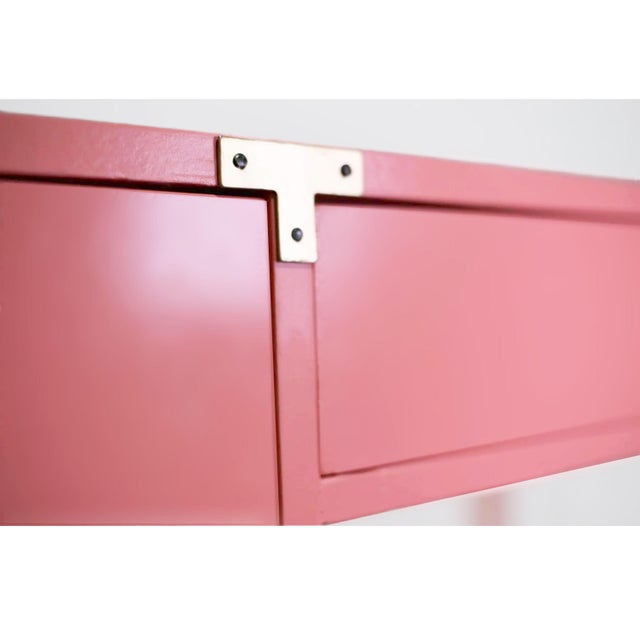 1970s Campaign Desk by Bernhardt in Pink - Newly Painted For Sale In Chicago - Image 6 of 13