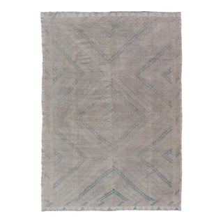 Embroidered Vintage Hand Woven Turkish Kilim With Geometric Diamond Design For Sale