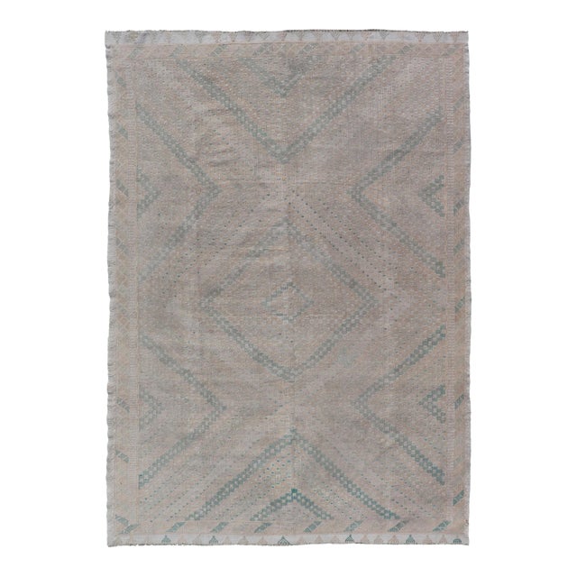 Embroidered Vintage Hand Woven Turkish Kilim With Geometric Diamond Design For Sale