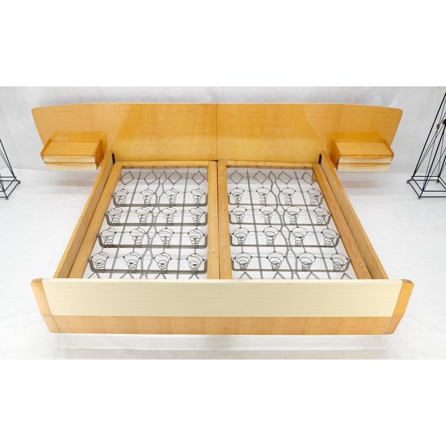 Swedish Mid Century Blond Birch King Headboard Bed Night Stands Box Spring NICE! For Sale - Image 11 of 18