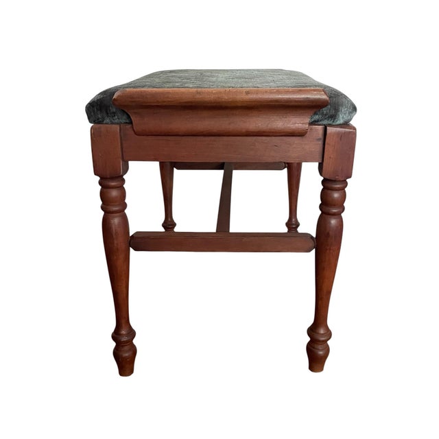 Modern Vintage Wood Stool With New Upholstery For Sale - Image 3 of 6