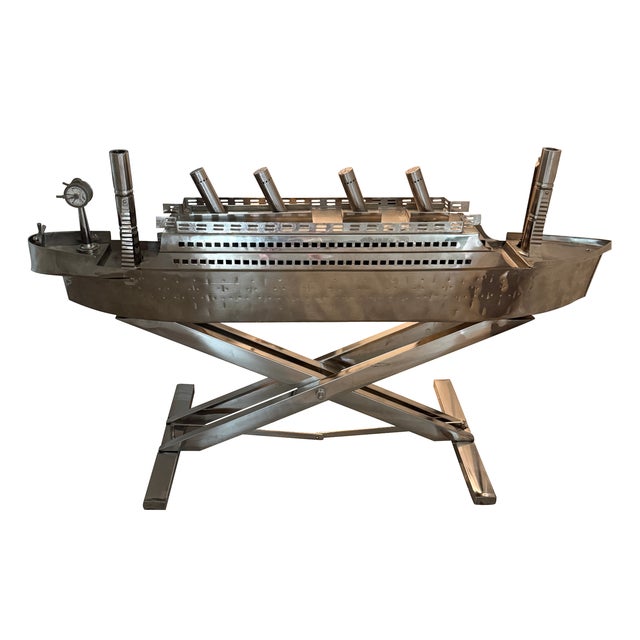 A spectacular vintage Titanic era ocean liner model, circa, 1960s. The liner has large dimensions and is mounted on an X...