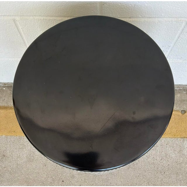 Original retail $675, stylish Port 68 Modern Moroccan Navy Blue and White Ceramic Round Hill Garden Stool, showroom floor...