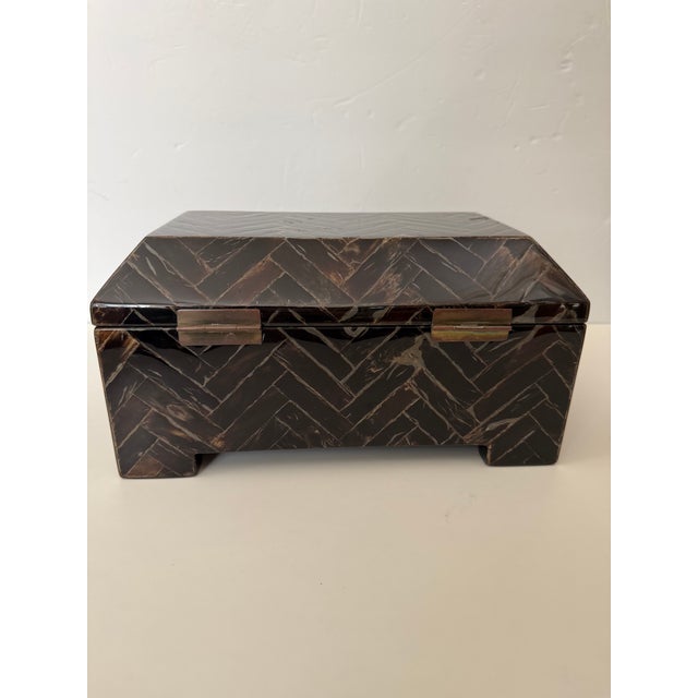 Tessellated Faux Horn Box Brown For Sale - Image 9 of 11