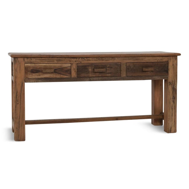 Rustic Rustic Salvaged Three-Drawer Console Table For Sale - Image 3 of 4