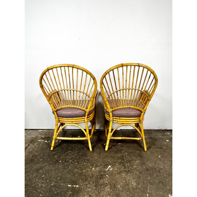 Vintage Rattan Bamboo Fan Back Chairs- A Pair For Sale - Image 4 of 10