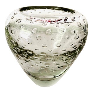 Midcentury Clear Art Glass With Raindrop Design Vase For Sale