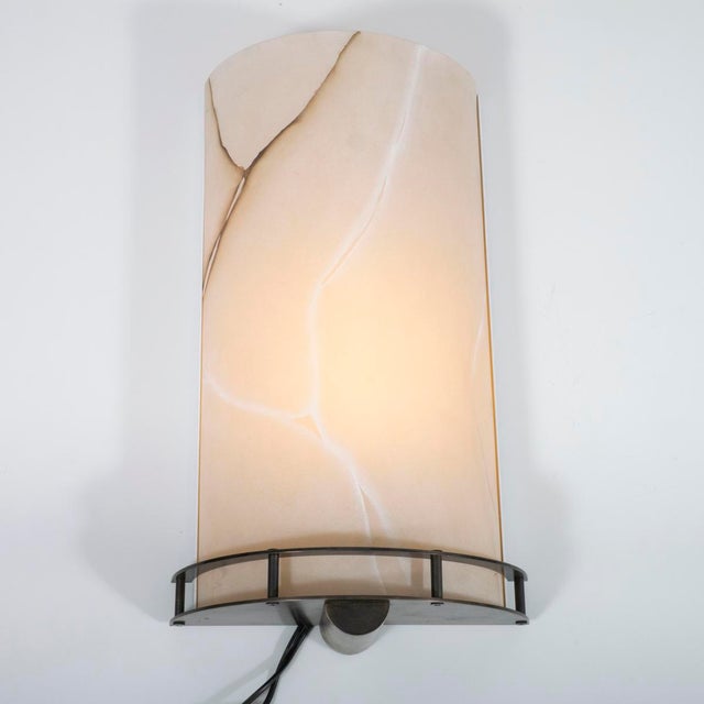 1990s Pair of Resin Faux Marble Demilune Wall Sconces For Sale - Image 5 of 14